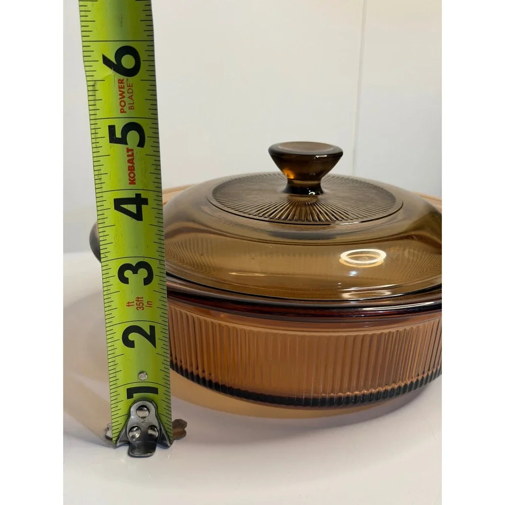 VTG Corning Vision Casserole Dish Amber Glass V-30-B 24oz‎ Pyrex Lid 750ml USA